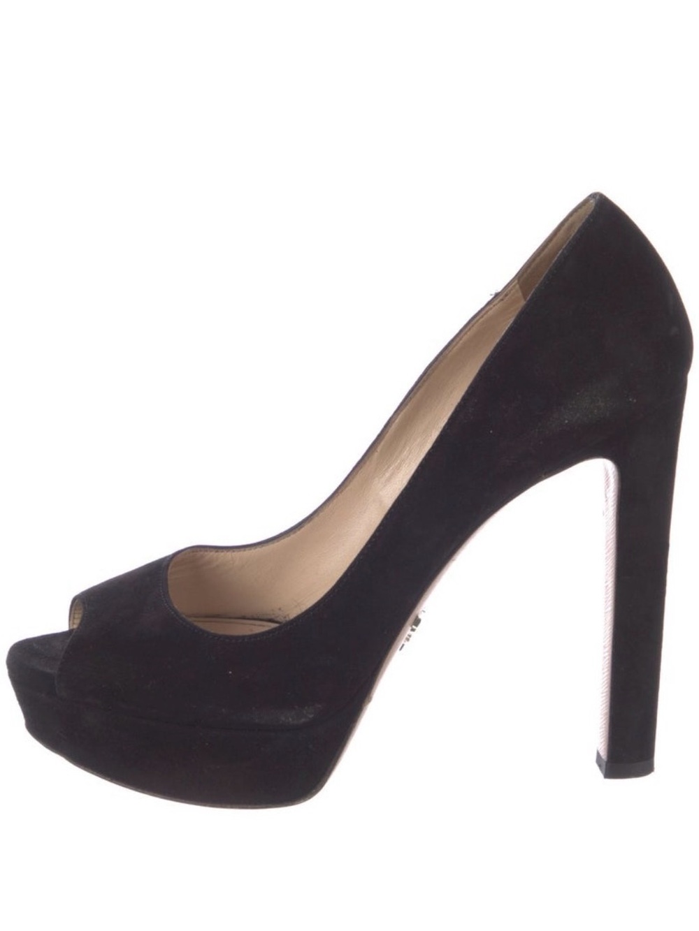 Prada Black Suede Peep-Toe Platform Heels